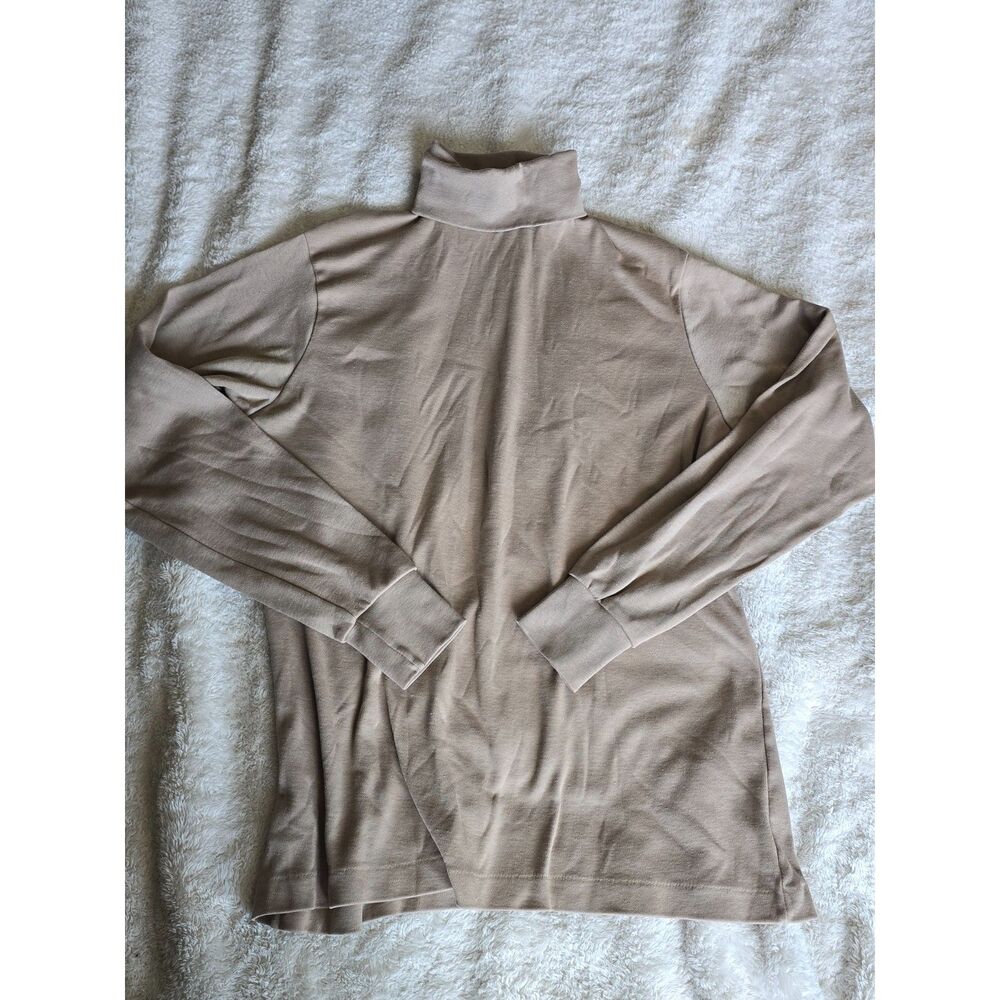 Vintage 80s Lands End Turtleneck Shirt Made in USA Tan Beige Women's Large